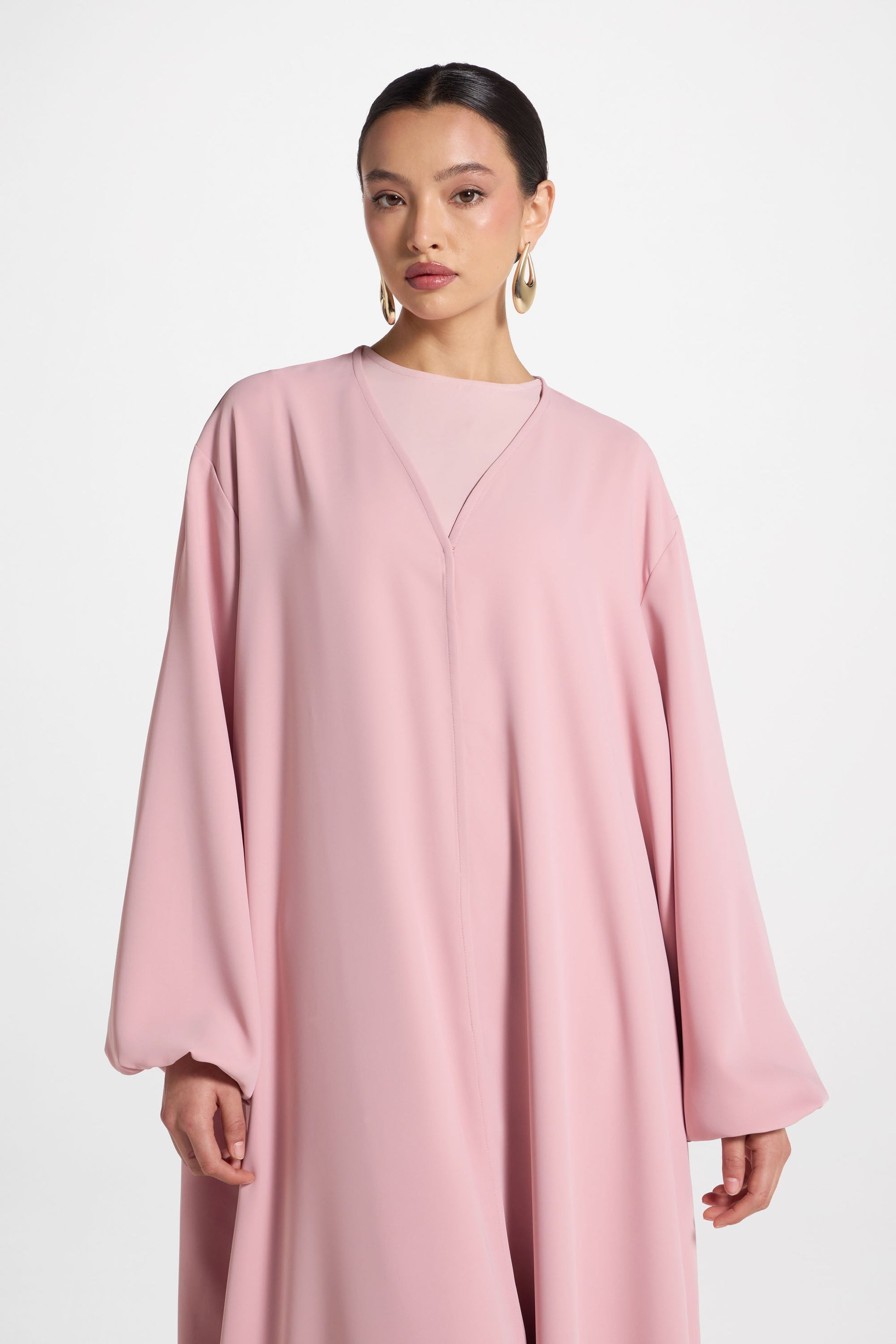 Pink Elegant Opaque Abaya with Balloon Sleeves
