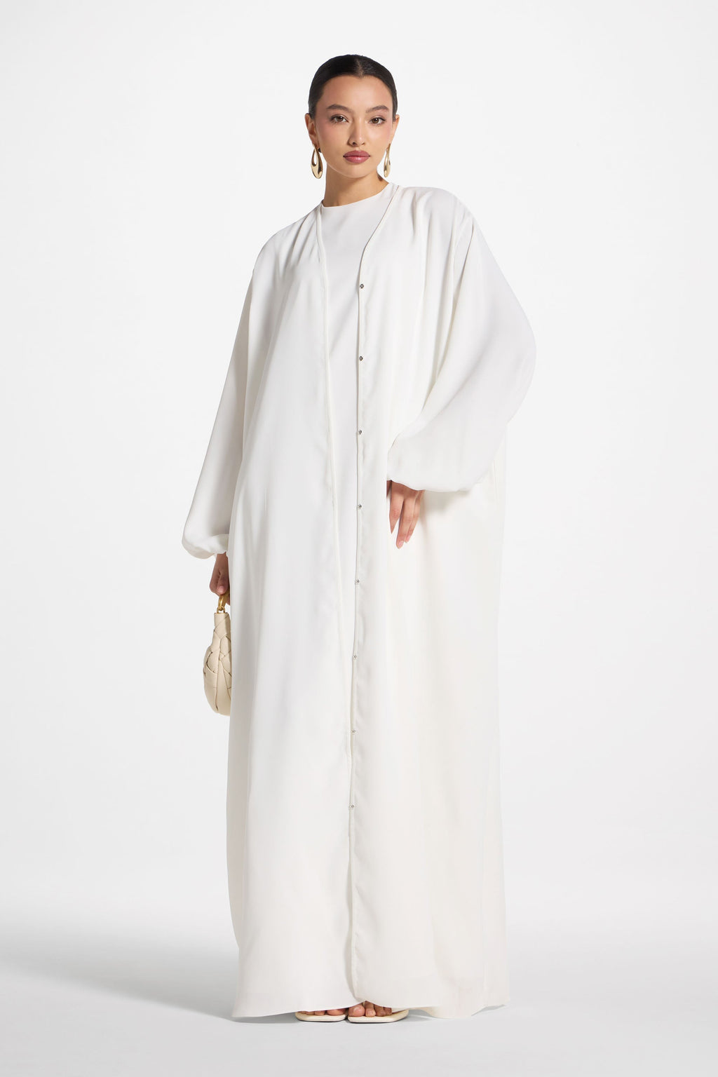 Elegant Opaque Nida Abaya with Balloon Sleeves