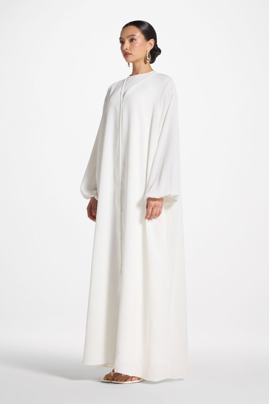 Elegant Opaque Nida Abaya with Balloon Sleeves