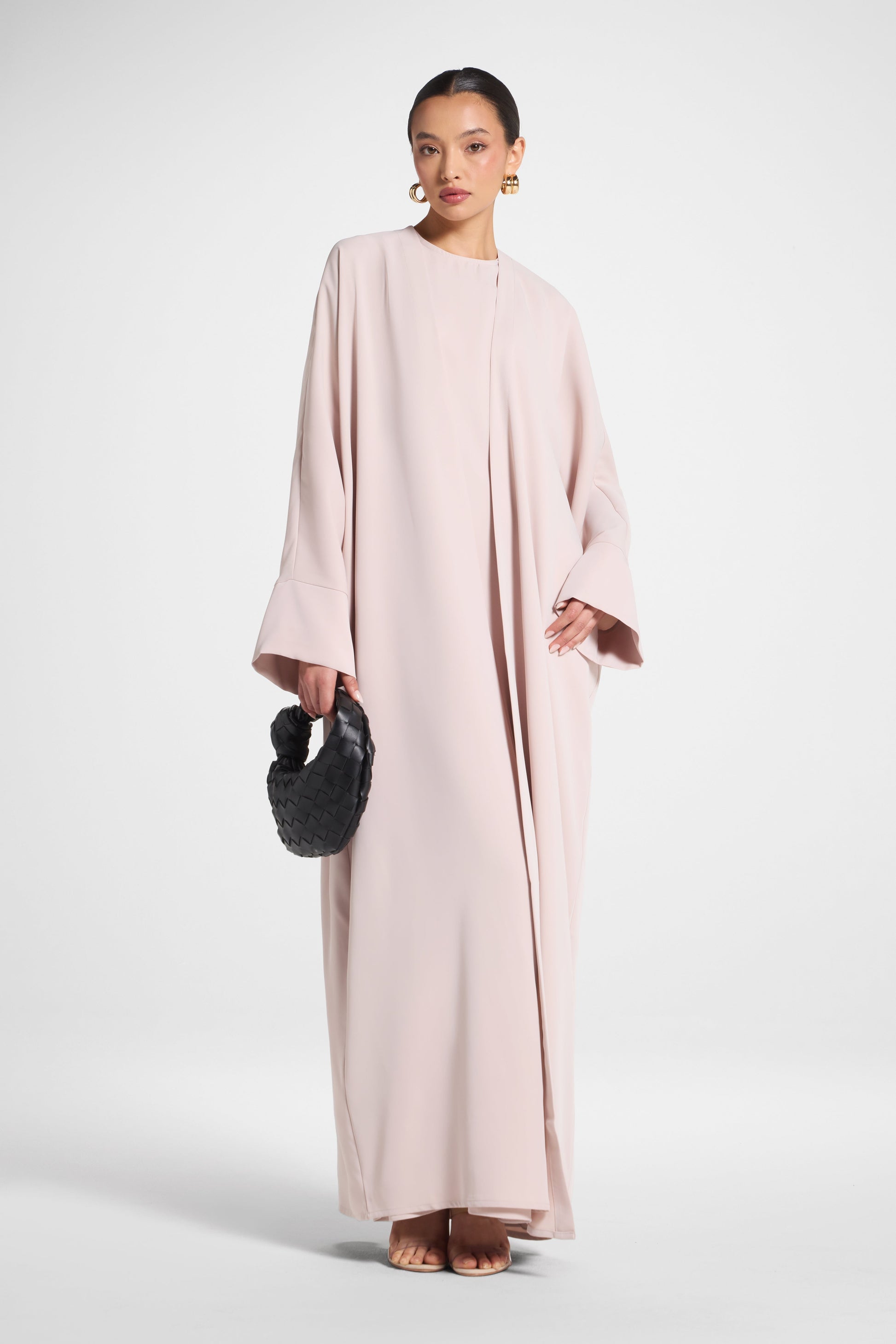 Pink Open Abaya in Nida Fabric with Cuff Sleeves