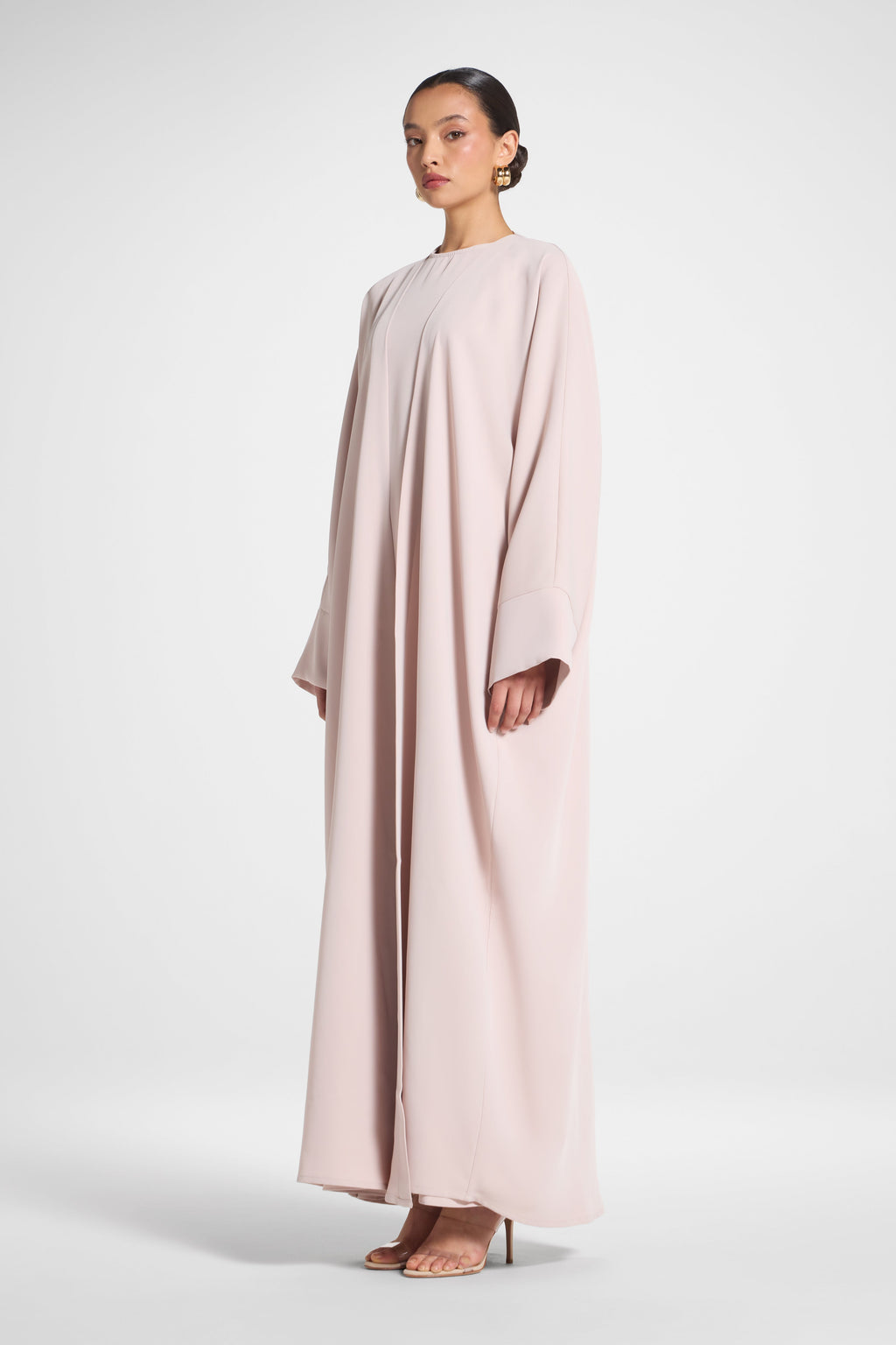 Pink Open Abaya in Nida Fabric with Cuff Sleeves