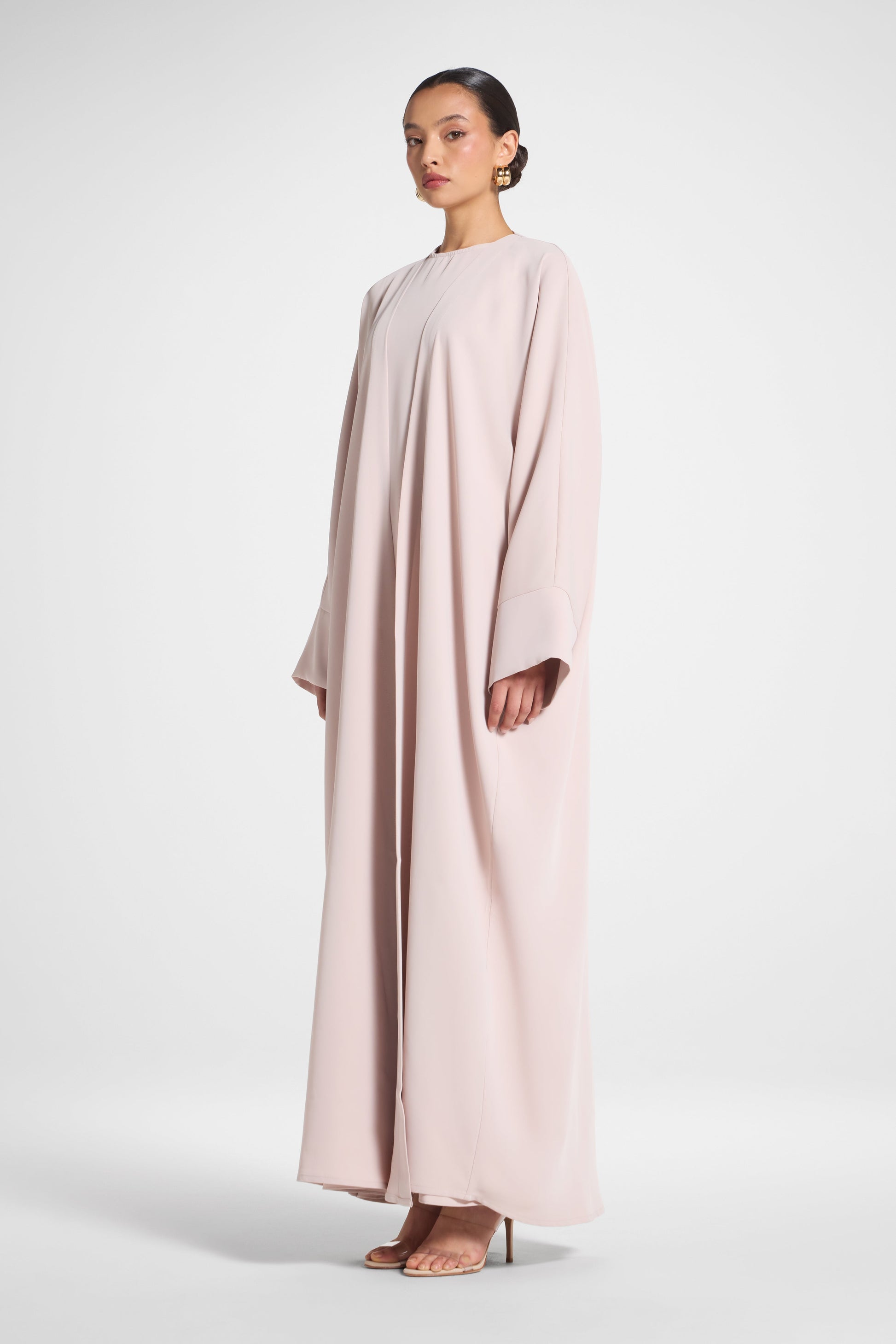Pink Open Abaya in Nida Fabric with Cuff Sleeves