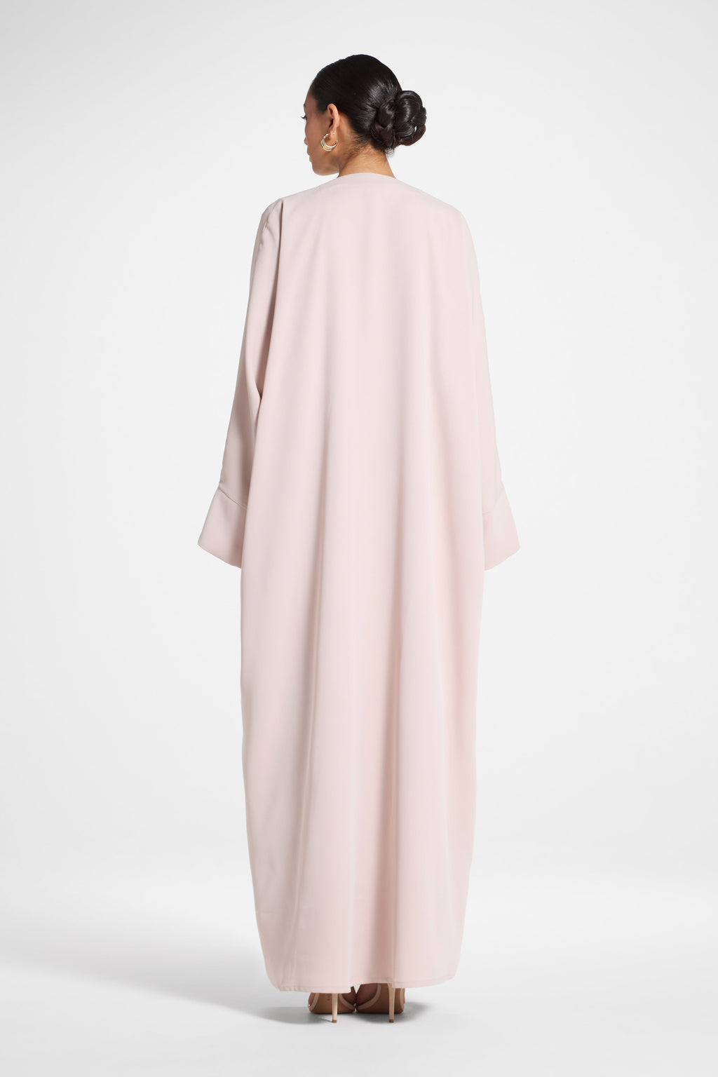 Pink Open Abaya in Nida Fabric with Cuff Sleeves