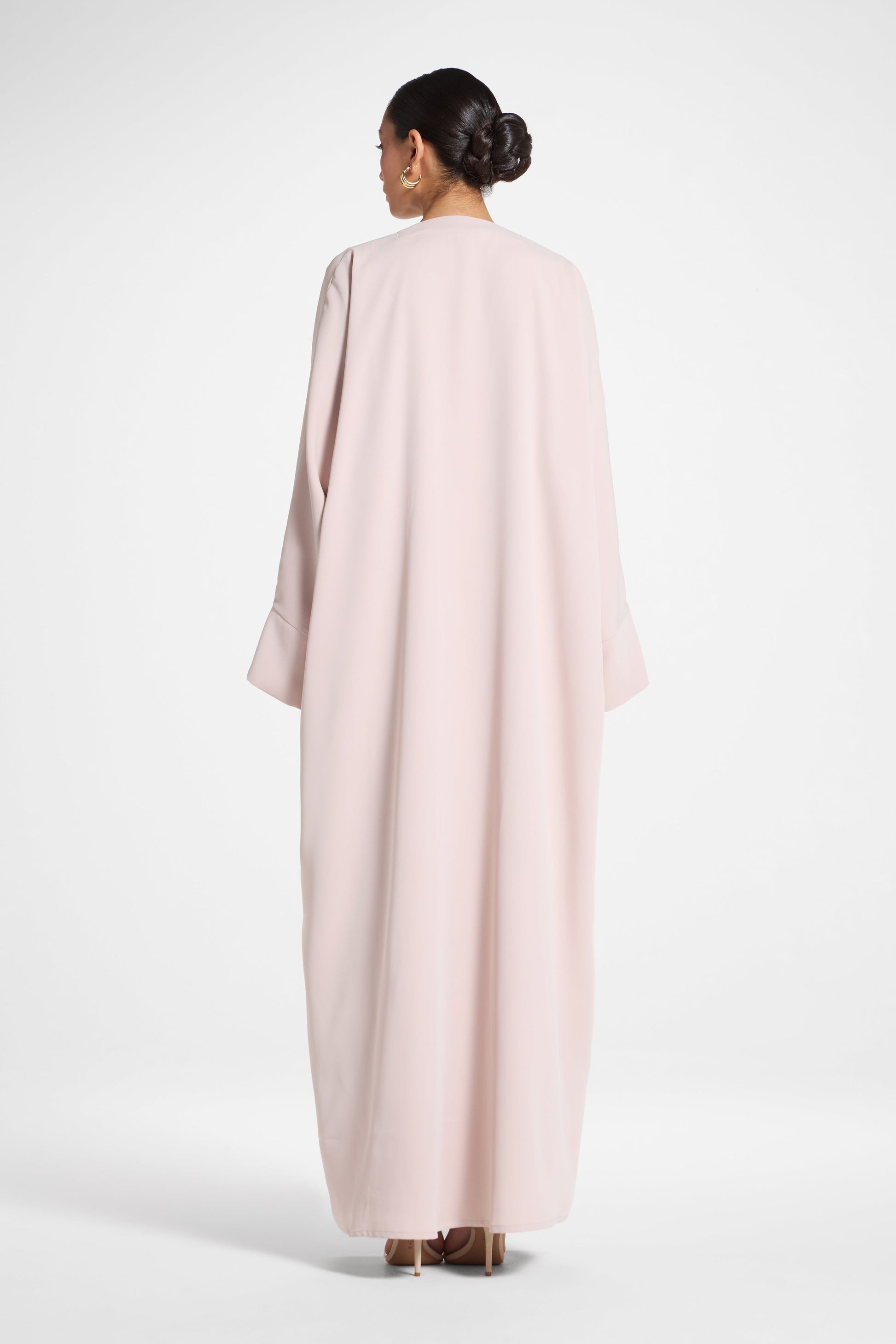 Pink Open Abaya in Nida Fabric with Cuff Sleeves