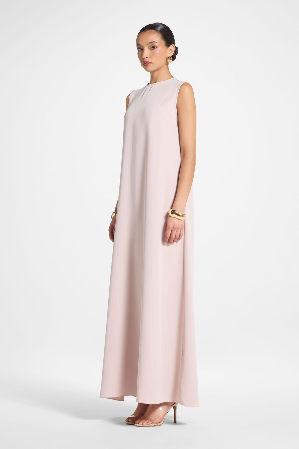 Baby Pink Sleeveless Inner Maxi Dress in Nida Fabric