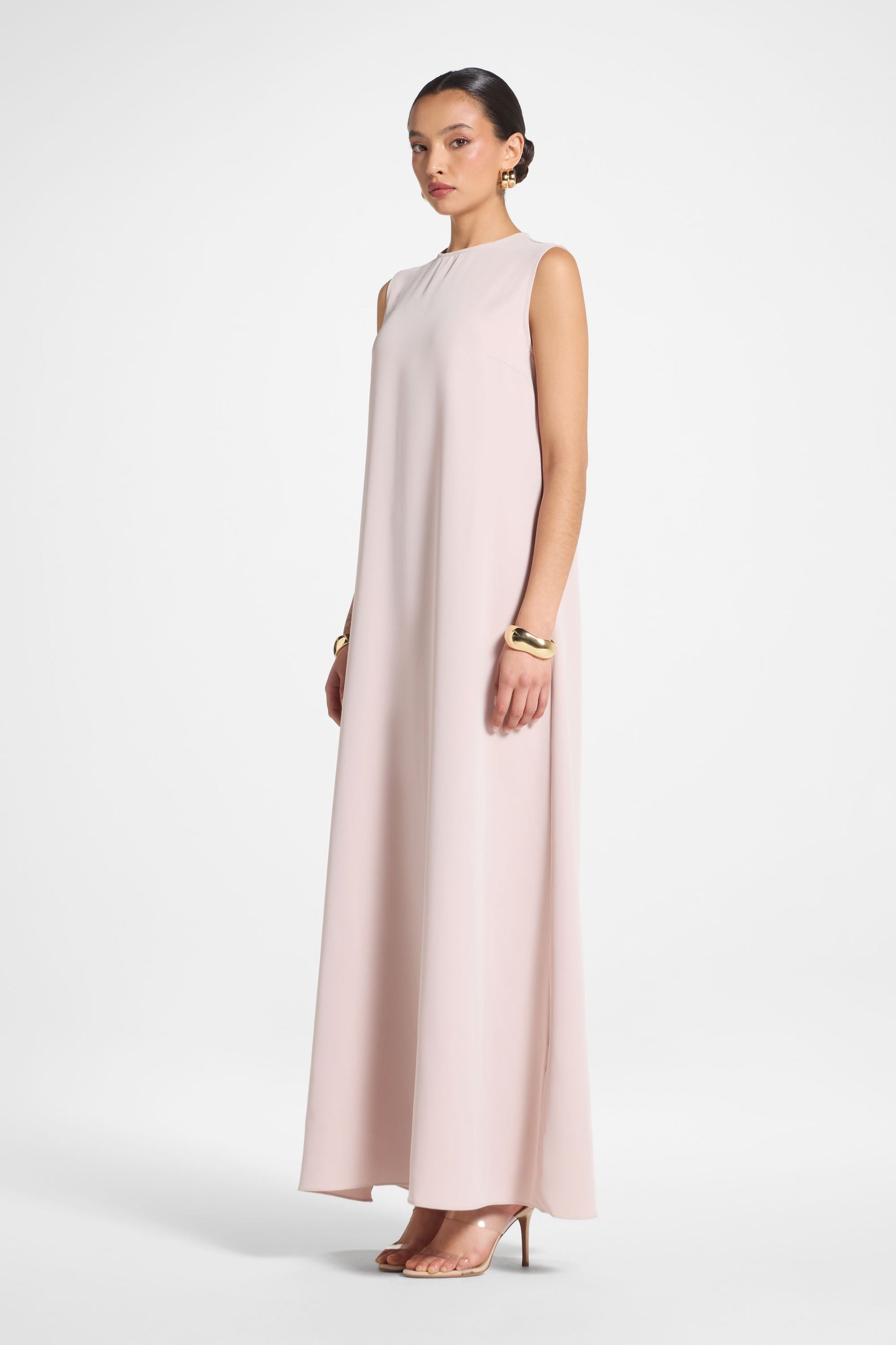 Baby Pink Sleeveless Inner Maxi Dress in Nida Fabric