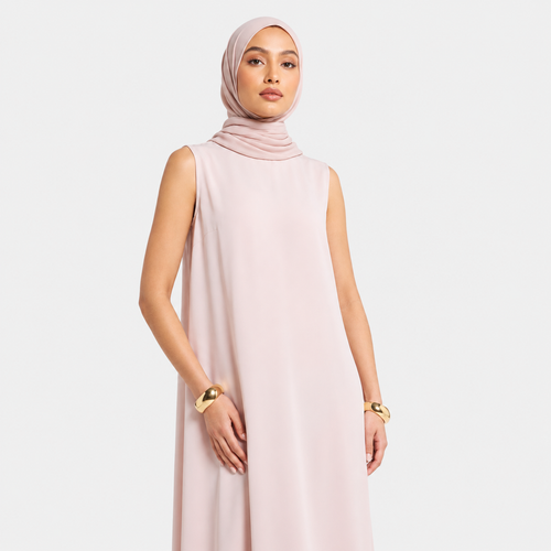 Baby Pink Sleeveless Inner Maxi Dress in Nida Fabric