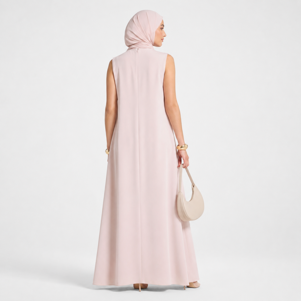 Baby Pink Sleeveless Inner Maxi Dress in Nida Fabric