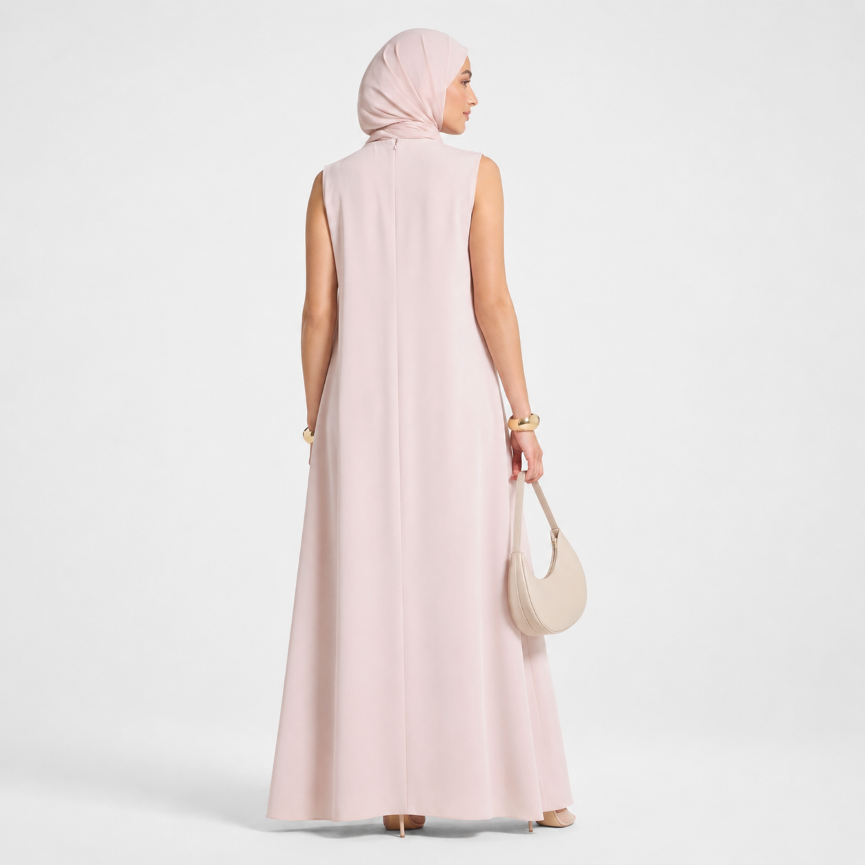 Baby Pink Sleeveless Inner Maxi Dress in Nida Fabric