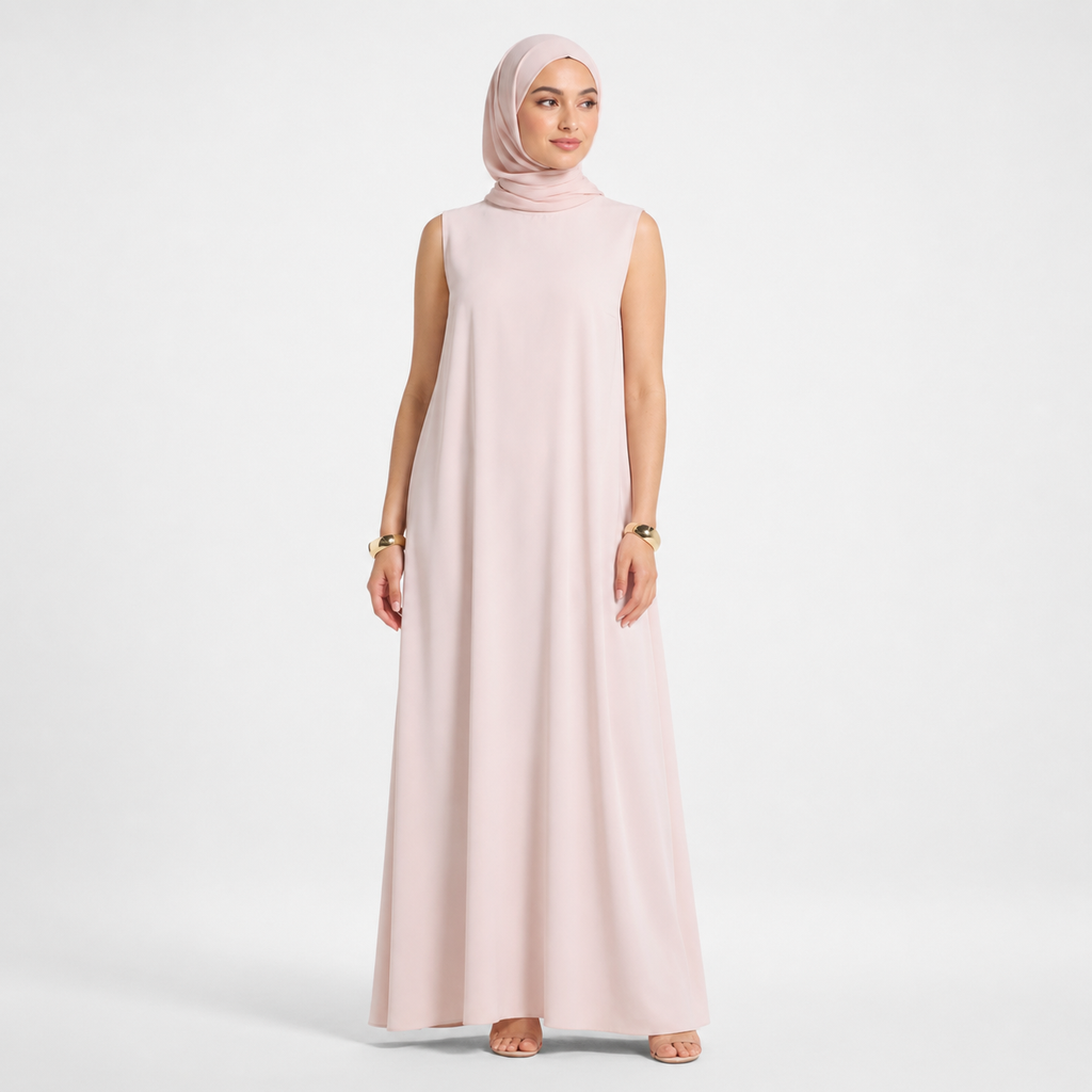 Baby Pink Sleeveless Inner Maxi Dress in Nida Fabric