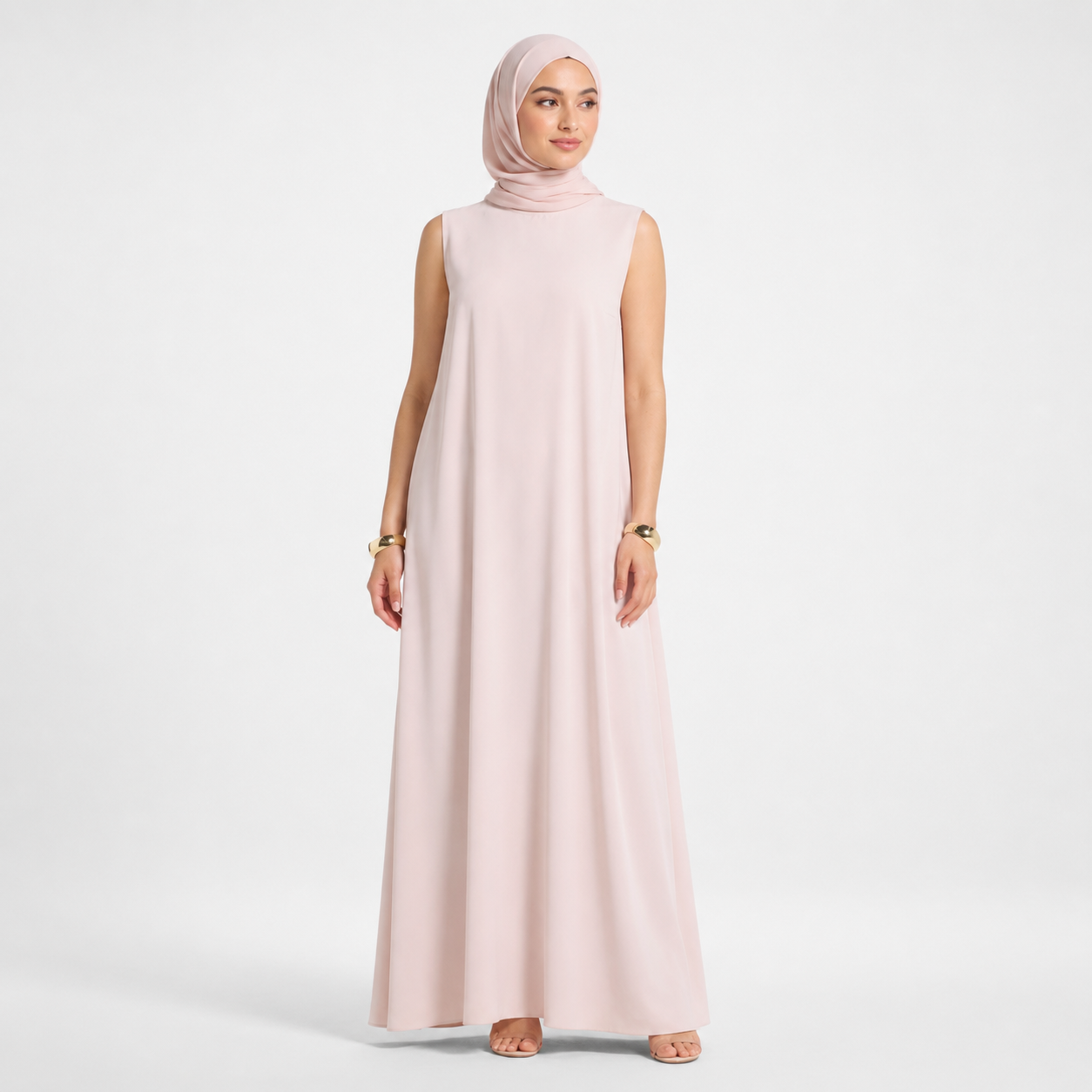 Baby Pink Sleeveless Inner Maxi Dress in Nida Fabric