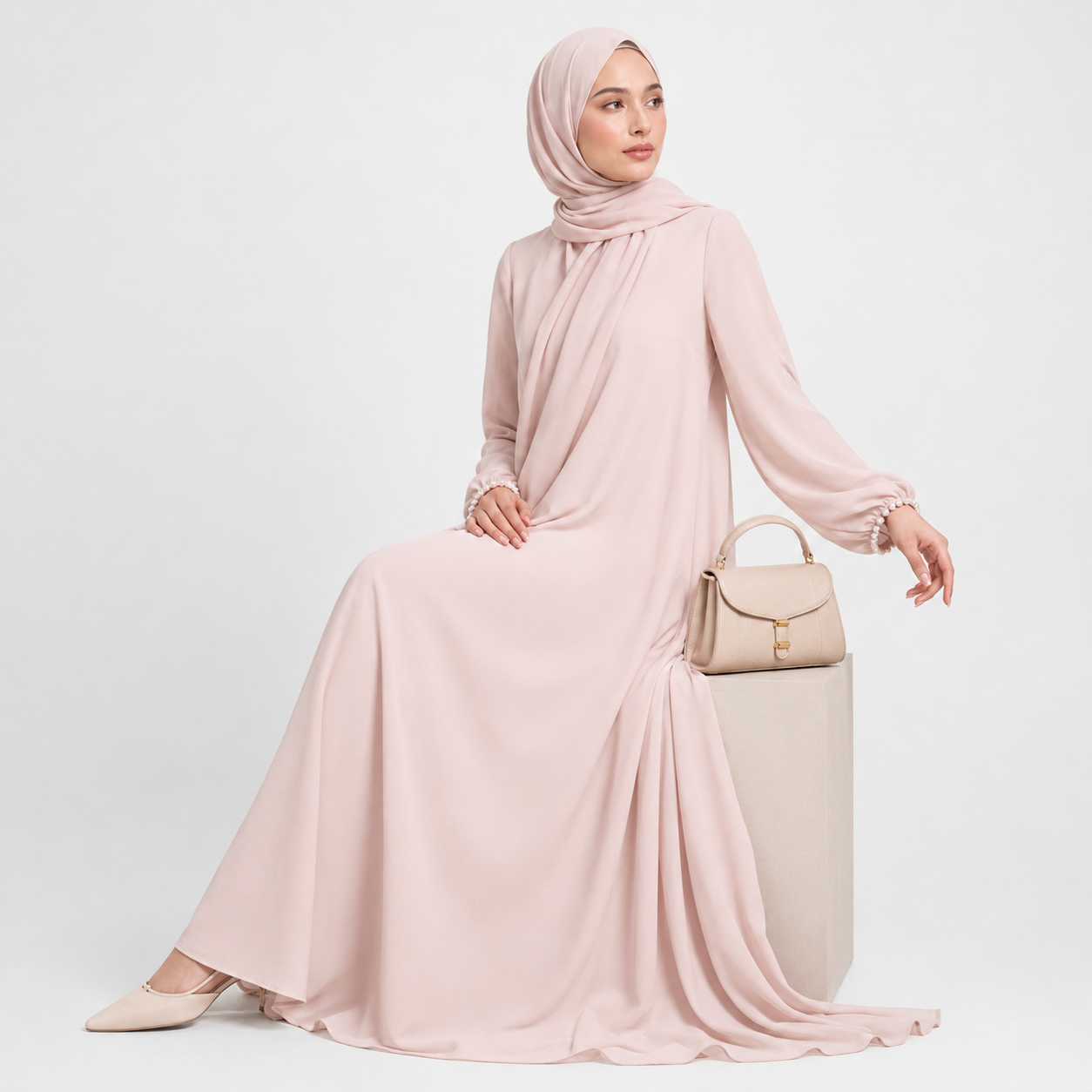 Baby Pink Sleeveless Inner Maxi Dress in Nida Fabric