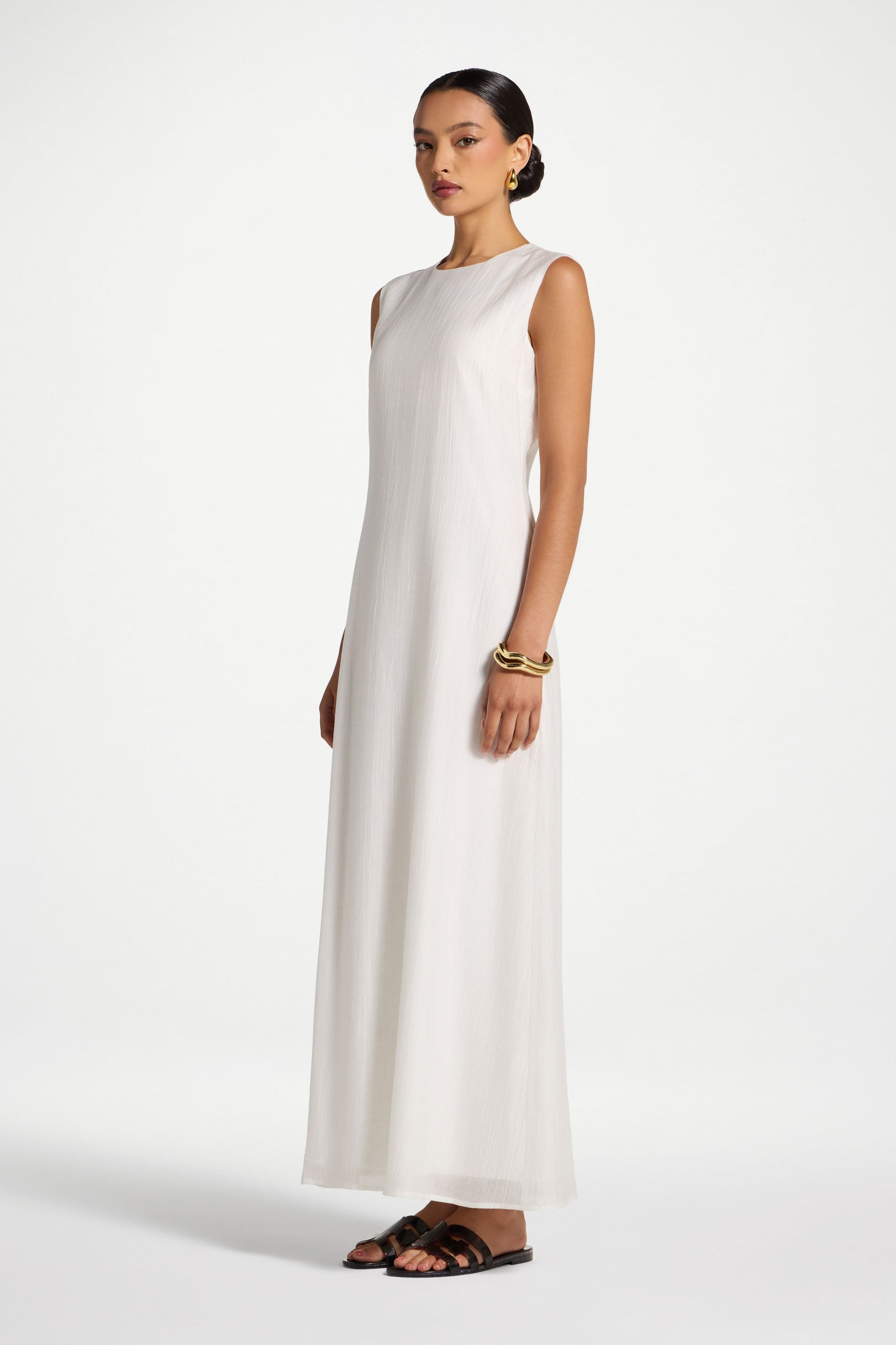 White Tencel Sleeveless Maxi Dress