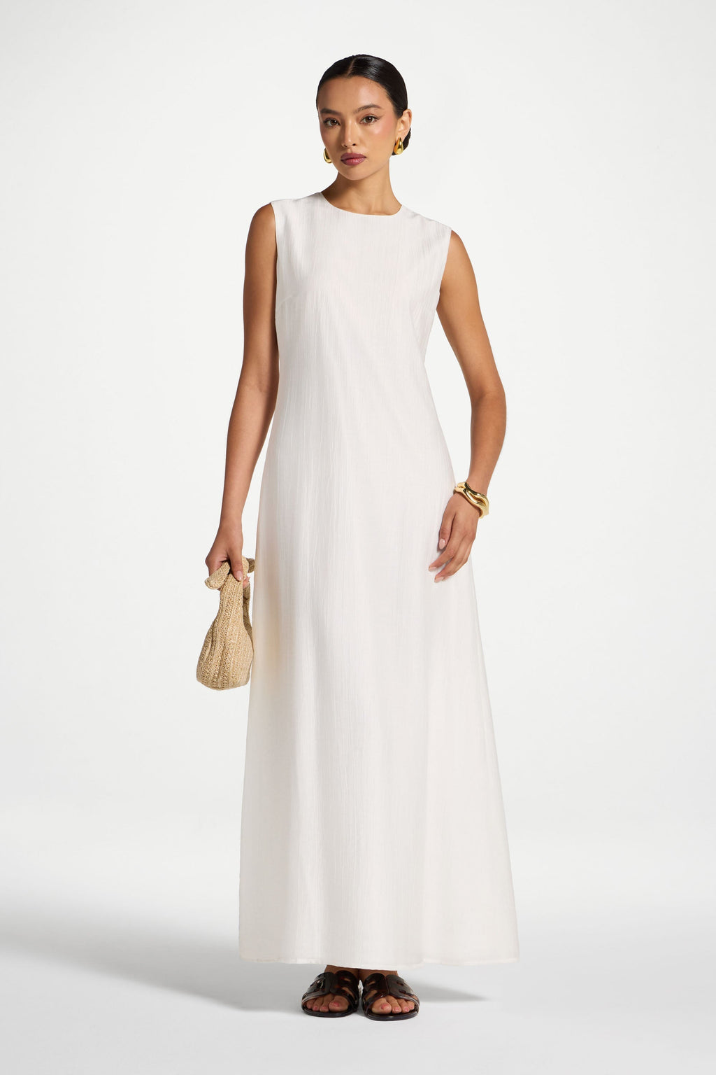 White Tencel Sleeveless Maxi Dress
