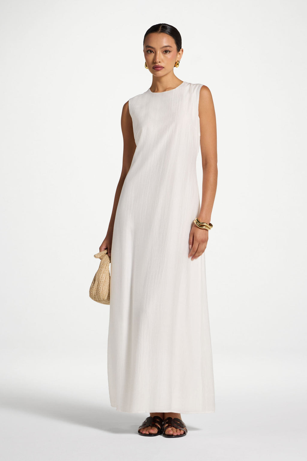 White Tencel Sleeveless Maxi Dress