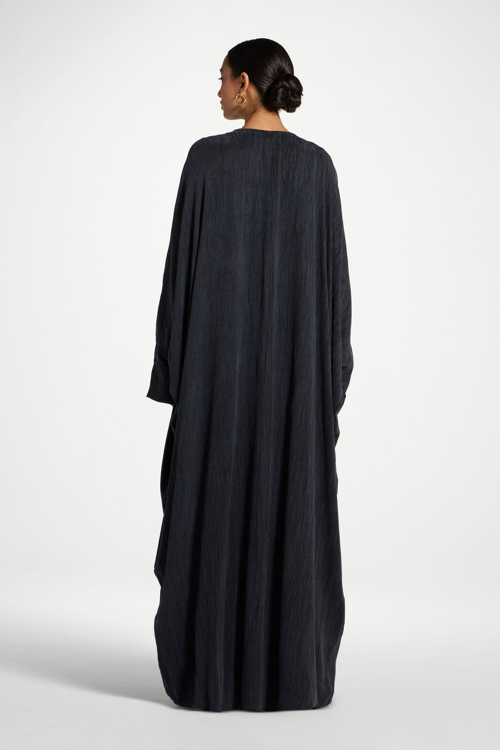 Textured Open Abaya in Rich Ink with Snap Closure