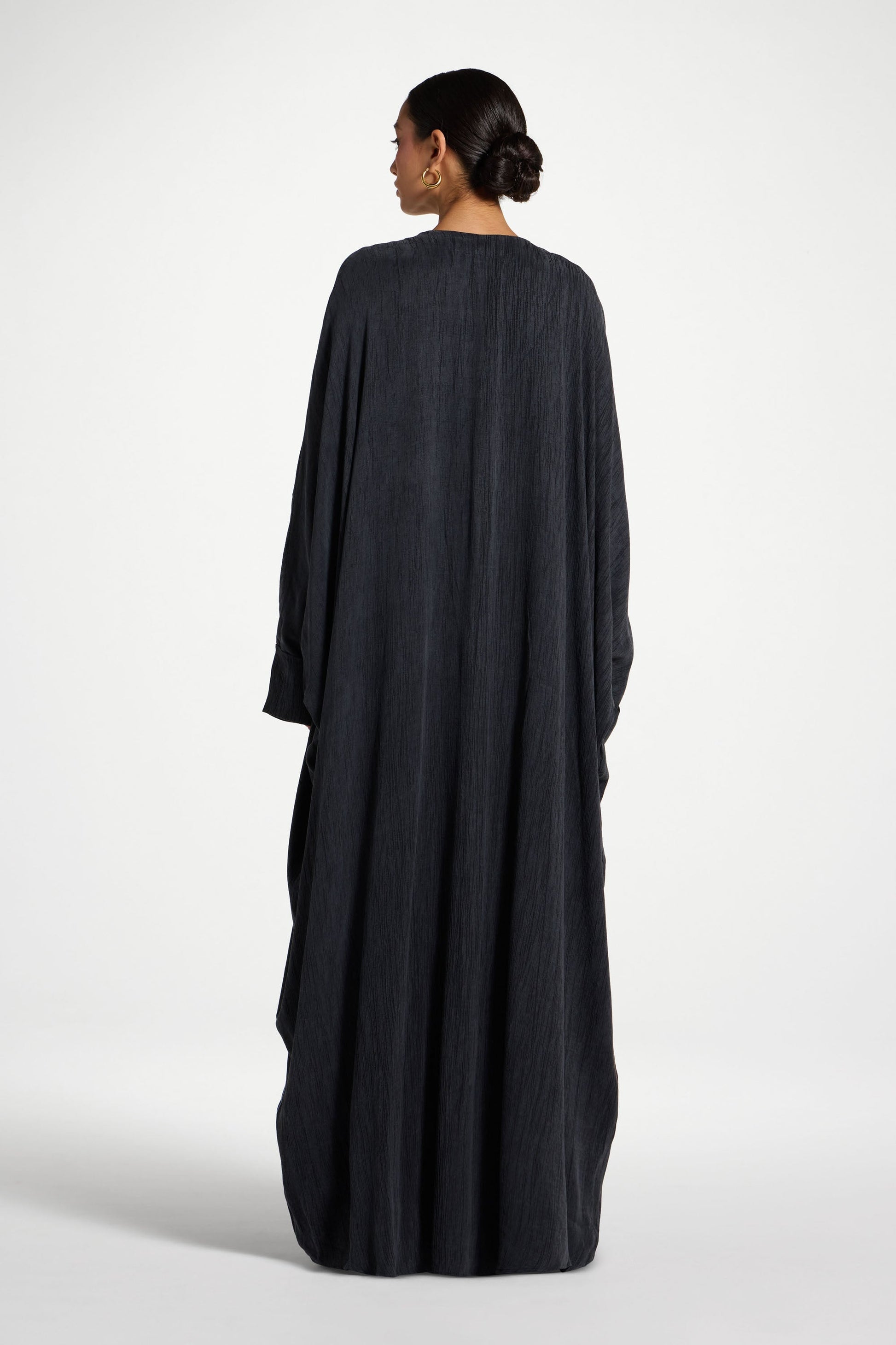 Textured Open Abaya in Rich Ink with Snap Closure