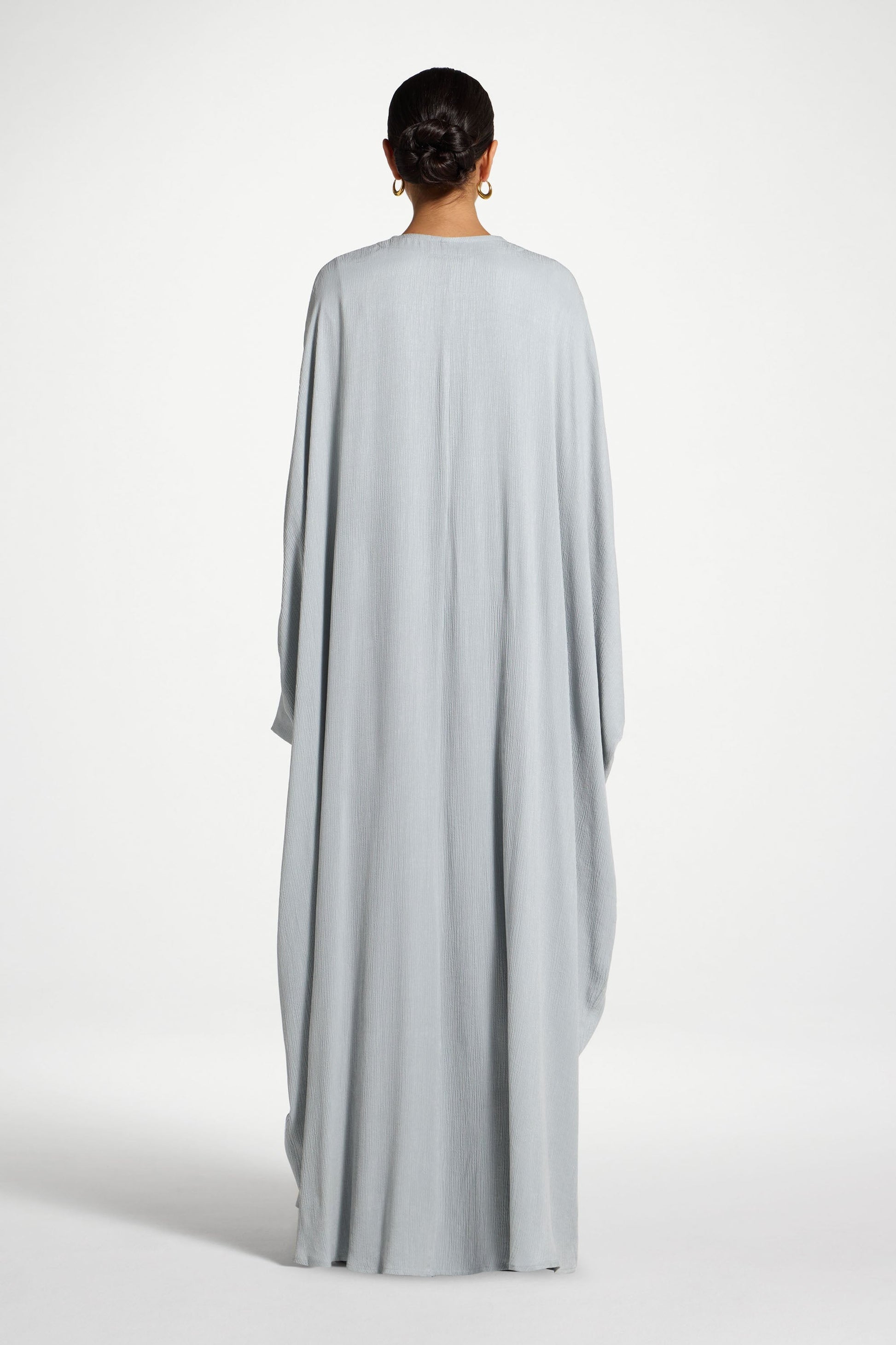 Blue Textured Open Abaya with Snap Closure