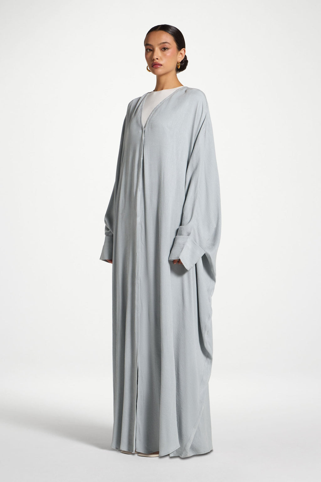 Blue Textured Open Abaya with Snap Closure