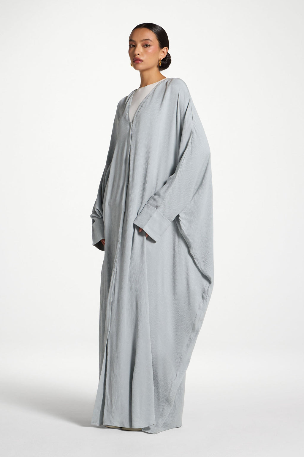 Blue Textured Open Abaya with Snap Closure