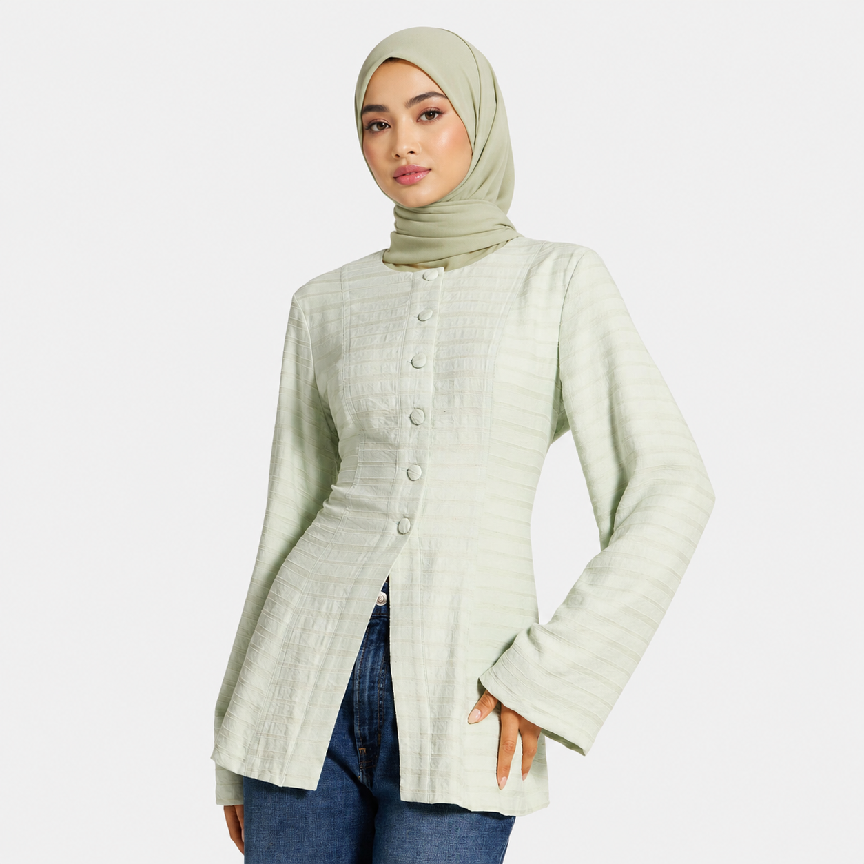 Light Pistachio Green Lace Up Back Top
