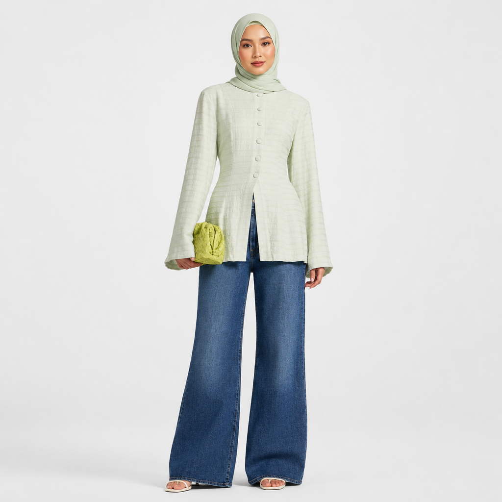 Light Pistachio Green Lace Up Back Top