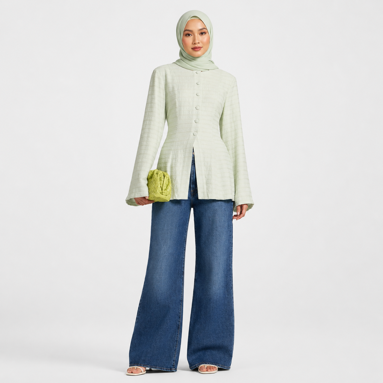 Light Pistachio Green Lace Up Back Top