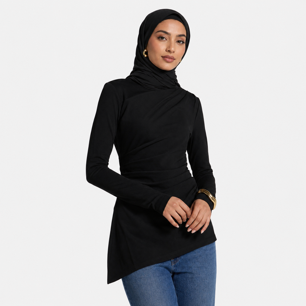 Black Asymmetric Stretch Top