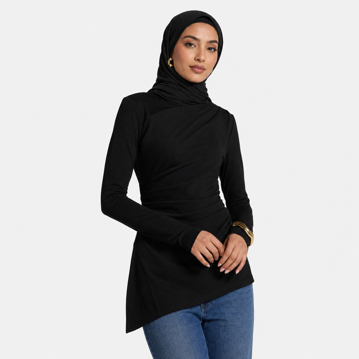 Black Asymmetric Stretch Top