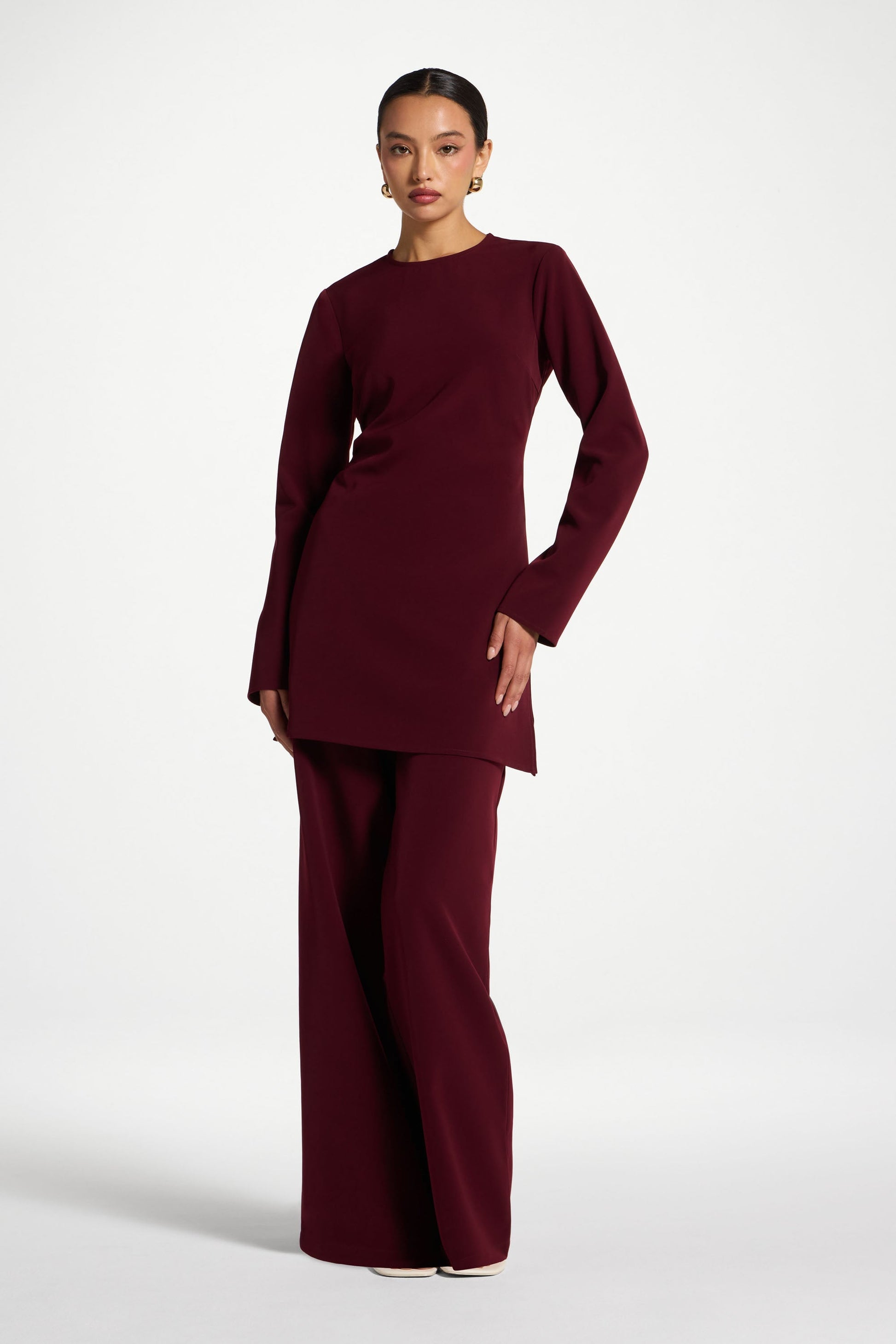 Women's Burgundy Wide Leg Pants