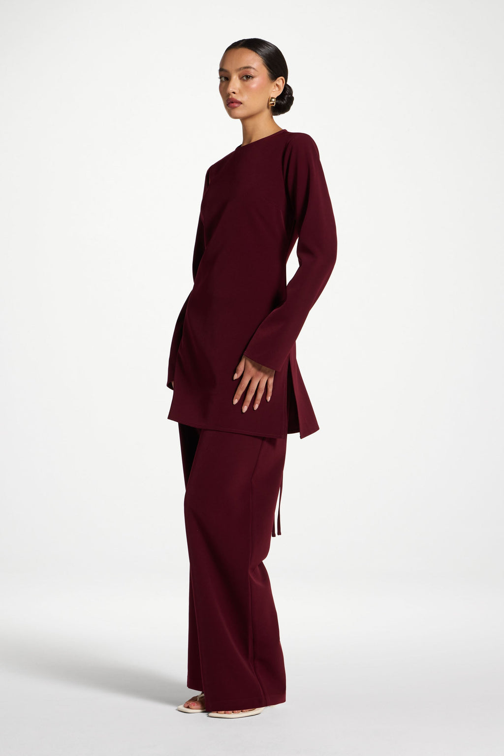 Women's Burgundy Wide Leg Pants